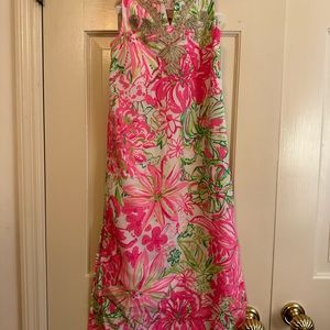 Lilly Pulitzer girls size 6 long maxi, dress resort, holiday pink, gold white